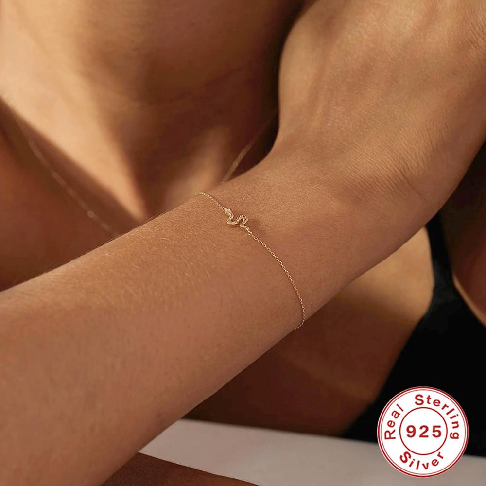 Stylish S925 Sterling Silver Ins Wind Simple Fun Diamond-Set Snake Bracelets