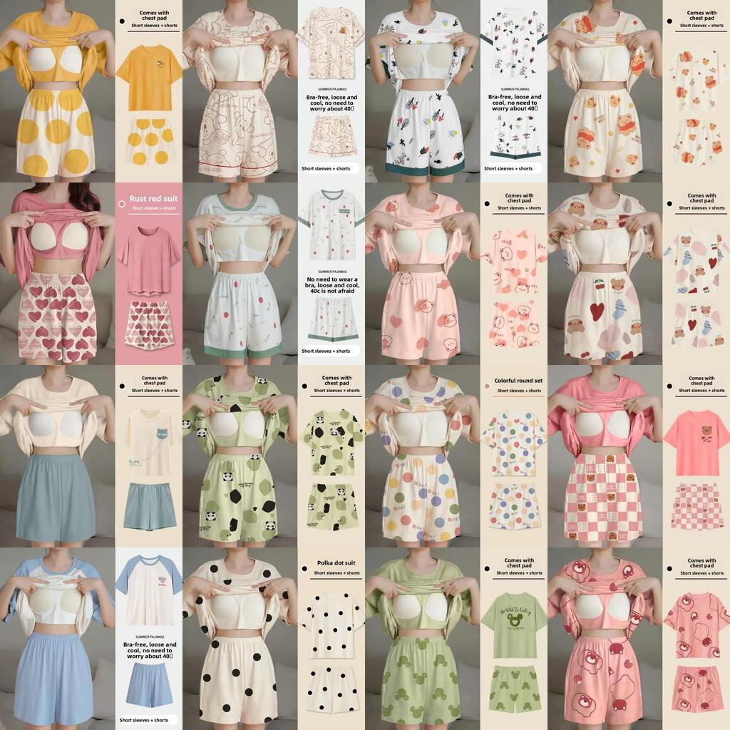 Cartoon Girl Summer Pajamas Set With Chest Padding For Sleep And Lounge Comfort