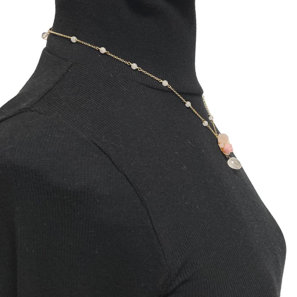 Cherry Rose Quartz Heart Rose Flower Pink Opal Pendant Natural Power A1125 Mother-of-Pearl Necklace, Stone, Stone,