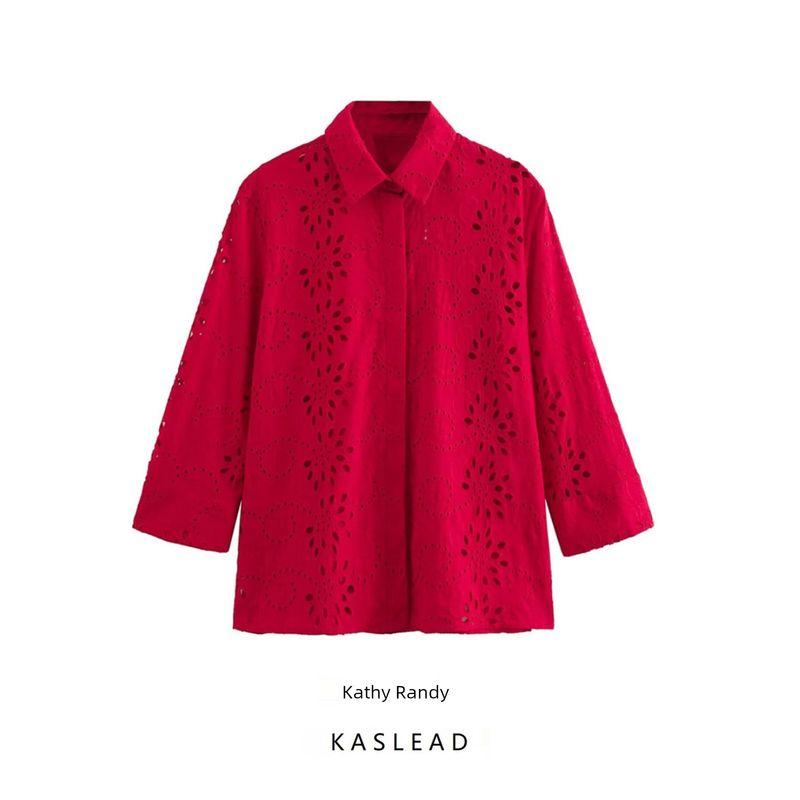 Kaslead New Arrival Women's Fashion Style Fashion Casual Embroider Poplin Shirt 8005916 600