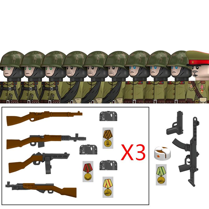 Militär WW2 Russland Soldaten Figuren Bausteine Armee Infanterie Sowjetunion Krieger Offizier Militärwaffen Steine Spielzeug Kind