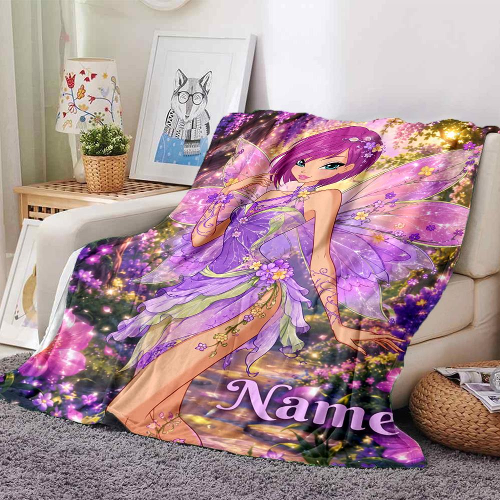 Custom Name Winx Club Theme Printed Blanket Perfect For Couch Bed Travel Outdoor Use Machine Washable Cozy Durable