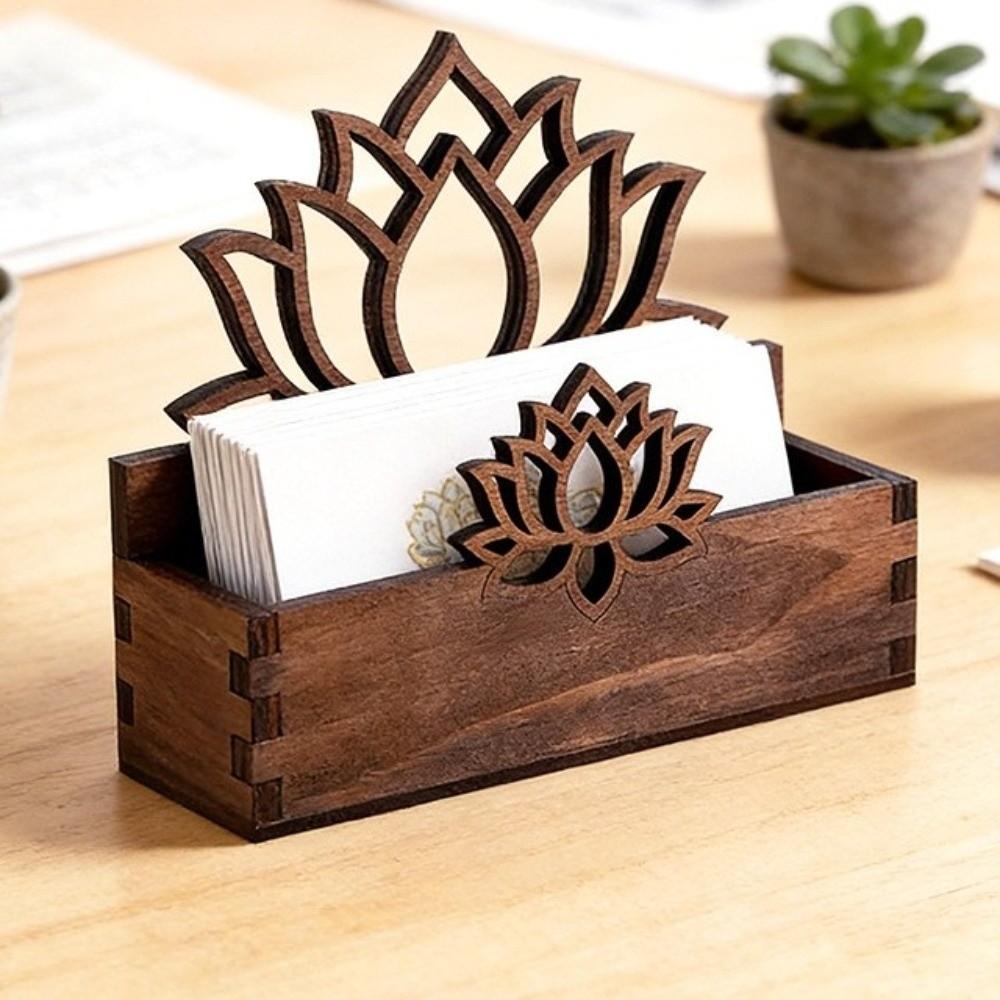Lotus Shape Tissue Box Holder Wooden Napkin Stand Fashion Card Storage Box Office Desktop