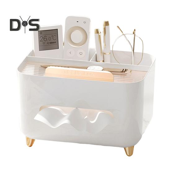 Multifunctional Tissue Box Cover Holder with Storage Compartments Large Capacity Rectangular Napkin Tissue Organizer