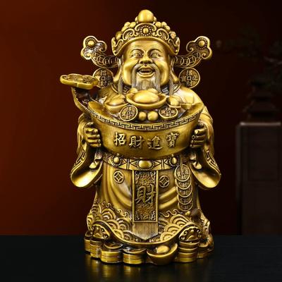 Feng Shui Pure Copper Wen Caishen God of Wealth Attracting  Statue Ornament for Home Living Desk