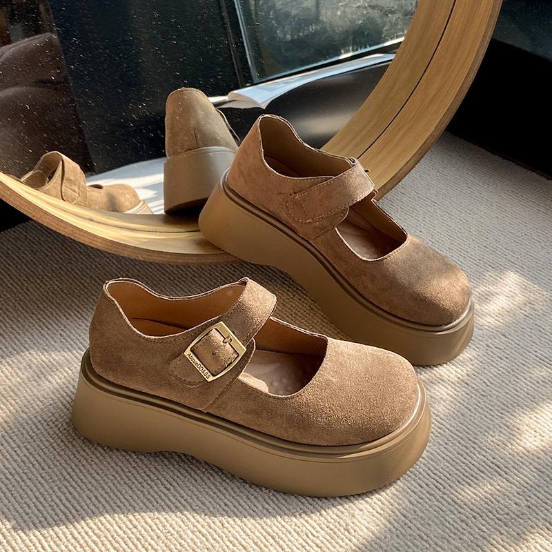Fashion CRLAYDK Vintage Women's Casual Loafers Thick Sole Buckle Platform Shoes Comfort Fashion Ladies Walking Suede Leather Moccasins