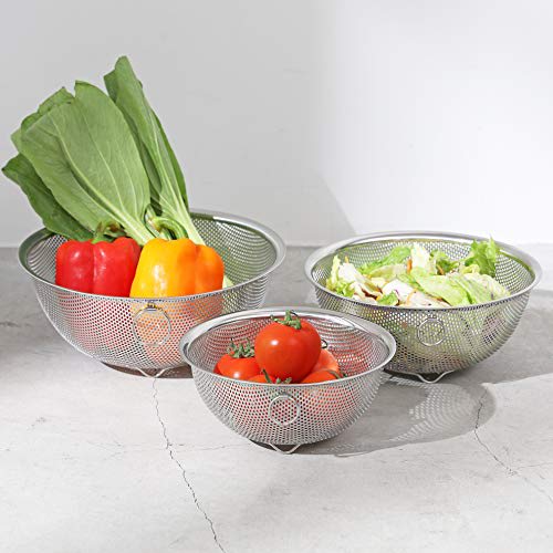 PEARL METAL Punching Bowl Strainer Set of 3, 15cm / 18cm / 21cm, with Feet, Stainless Steel, AZ-5566, Silver