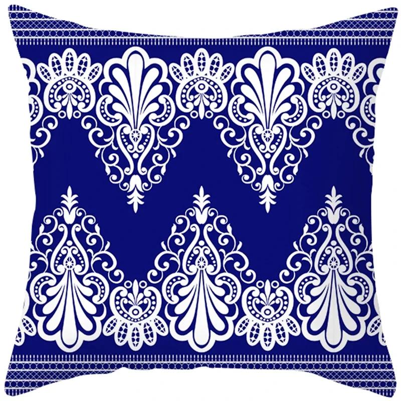 Home Decor Blue and White Floral Pattern Pillow Covers Pattern Cushion Cover Suitable for Sofa Bedroom Car Pillow Cover