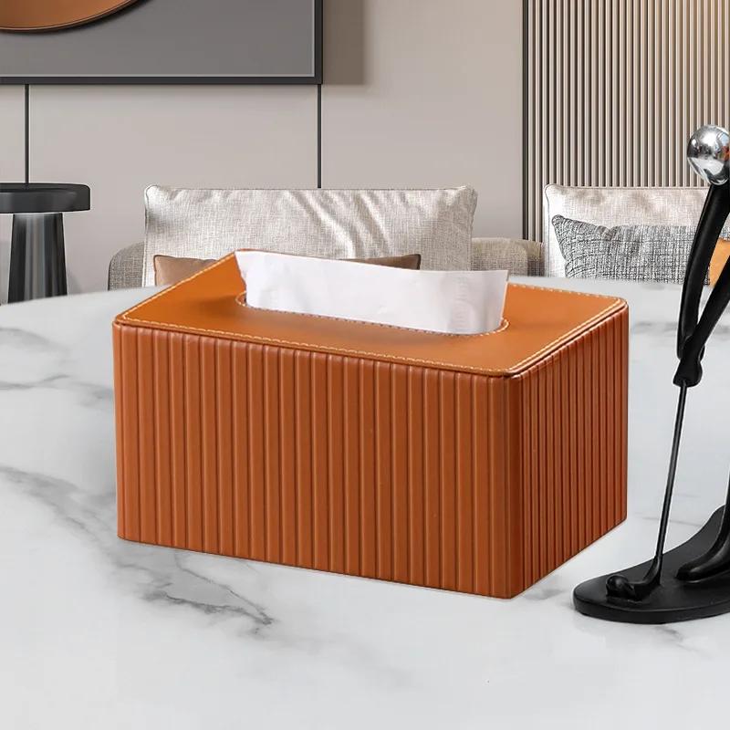 Κουτί Αποθήκευσης Χαρτομάντηλων Υψηλής Ποιότητας Εξοικονόμηση Χώρου Μεγάλη Χωρητικότητα χαρτομάντηλο Επιτραπέζιο χάρτινο κουτί Ριγέ Μονόχρωμο Δερμάτινο Θήκη Χαρτομάντηλων