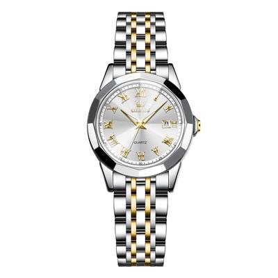 Watch Waterproof Ladies Popular Small Watch Business Fashion Stylish Analog Quartz Metal Gold White Stainless Steel Band Arm Watch Date Women