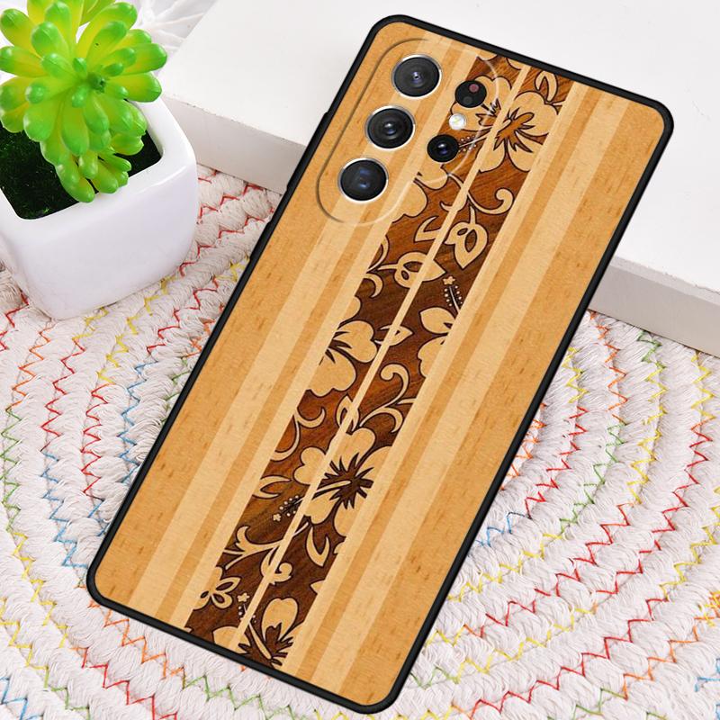 Hawaiian Faux Wood Surfboard Silicone Phone Case For Samsung Galaxy Note 10 Pro S26 S25 S24 S23 S22 S21 Plus S25Ultra Capa Cover