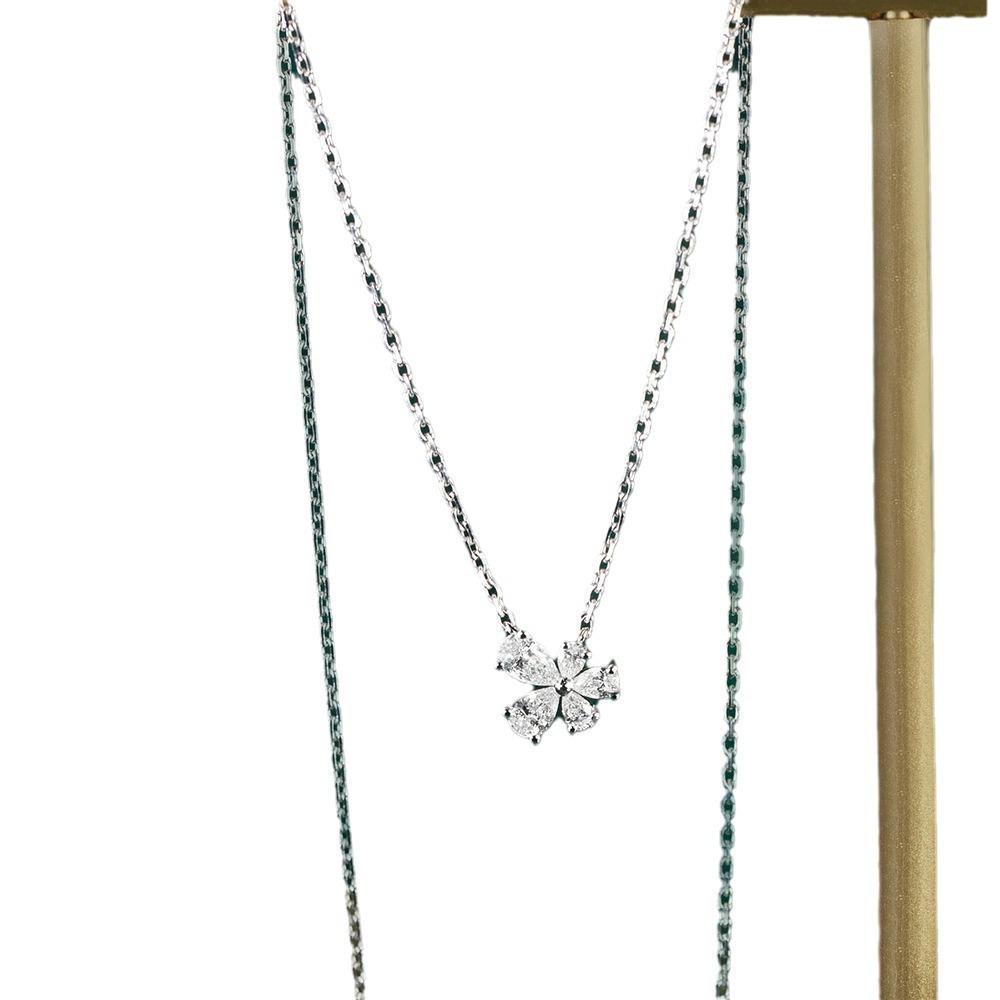 Korean Version of Summer Ins Style Simple Niche White Diamond Flower Zircon Lock Five Flower Personality Clavicle Chain Necklace Women