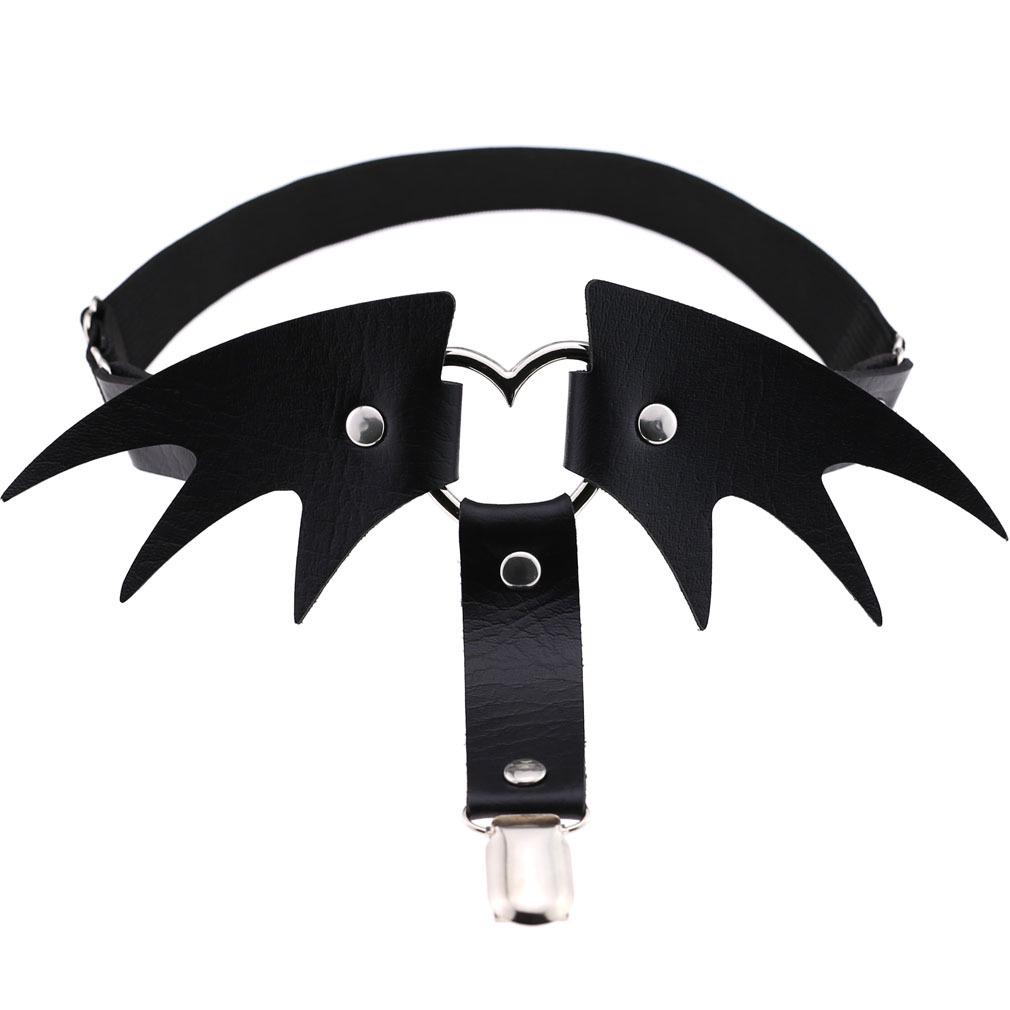 Punk Heart Leather Garter Belt with Wings - Street Style Nightclub Halloween Leg Jewelry Clip