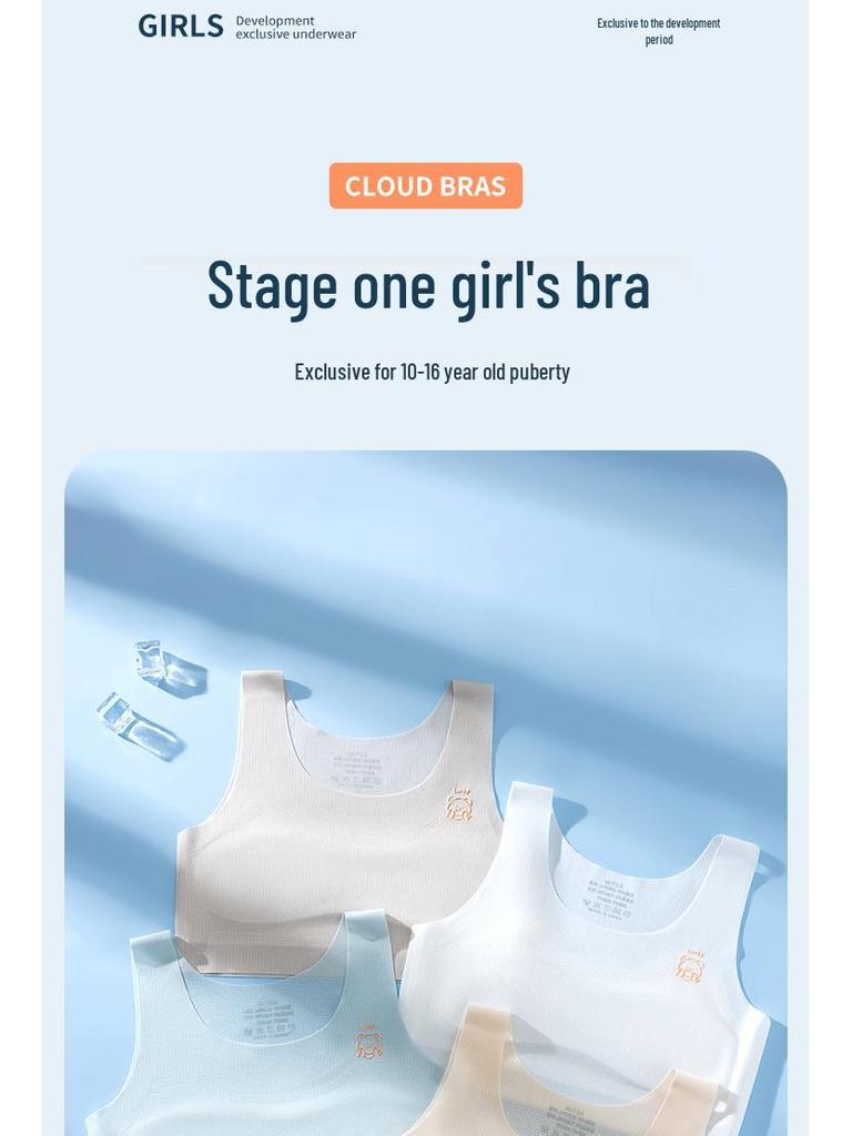 Girls' Summer Thin Style Training Bra for Puberty, Ages 12+