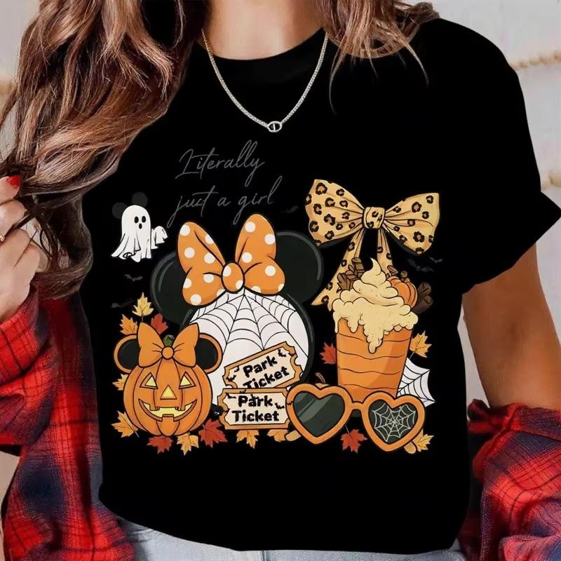 Halloween Printed Tshirt Autumn Minnie Mouse Pumpkin Mickey Halloween Tshirt Casual Breathable Oversize Cotton Top S