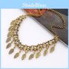 Vintage Legering Blad Hänge Halsband Med Kristaller För Konstnärliga Kvinnor