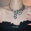 Asymmetrical Tassel Bow Necklace With Zircon Stones French Style Choker Chain Women Green Elegant