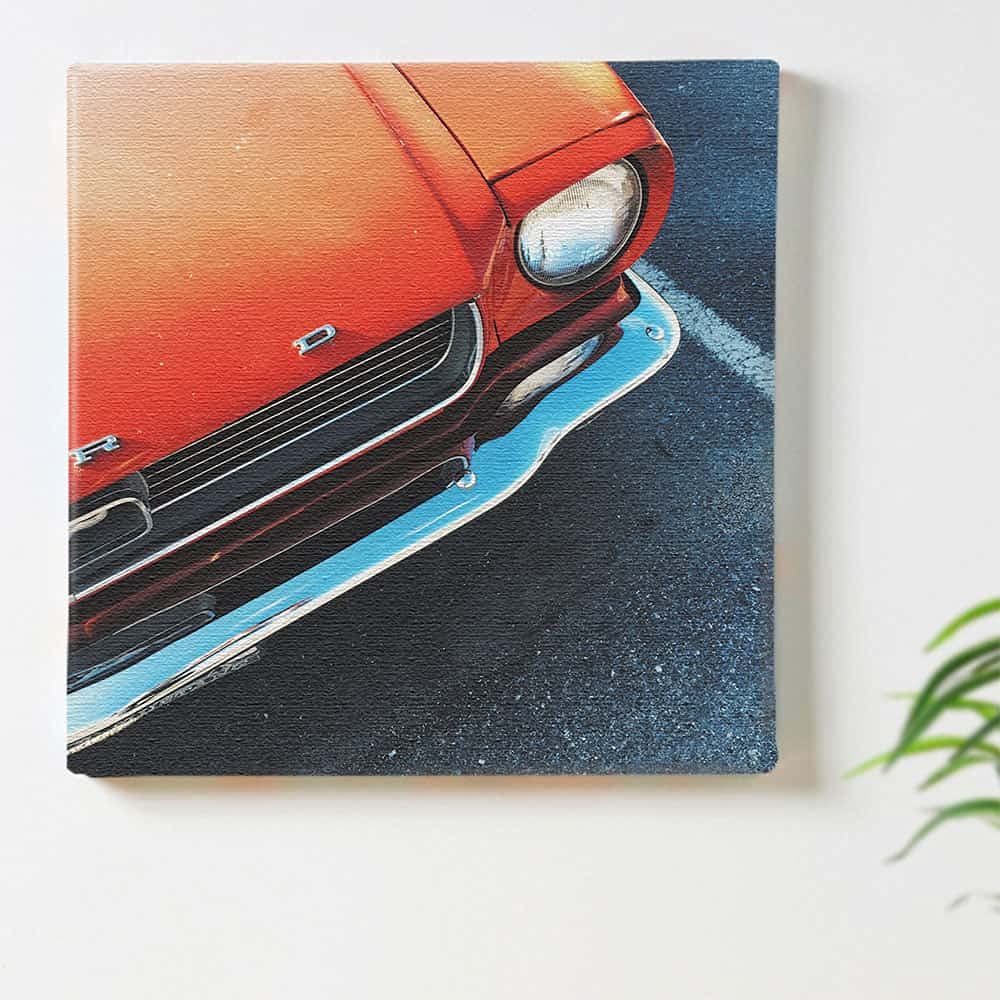 Car and Street Landscape, Orange Fabric Wall Art Panel, 57 x 57 cm, Made in Japan