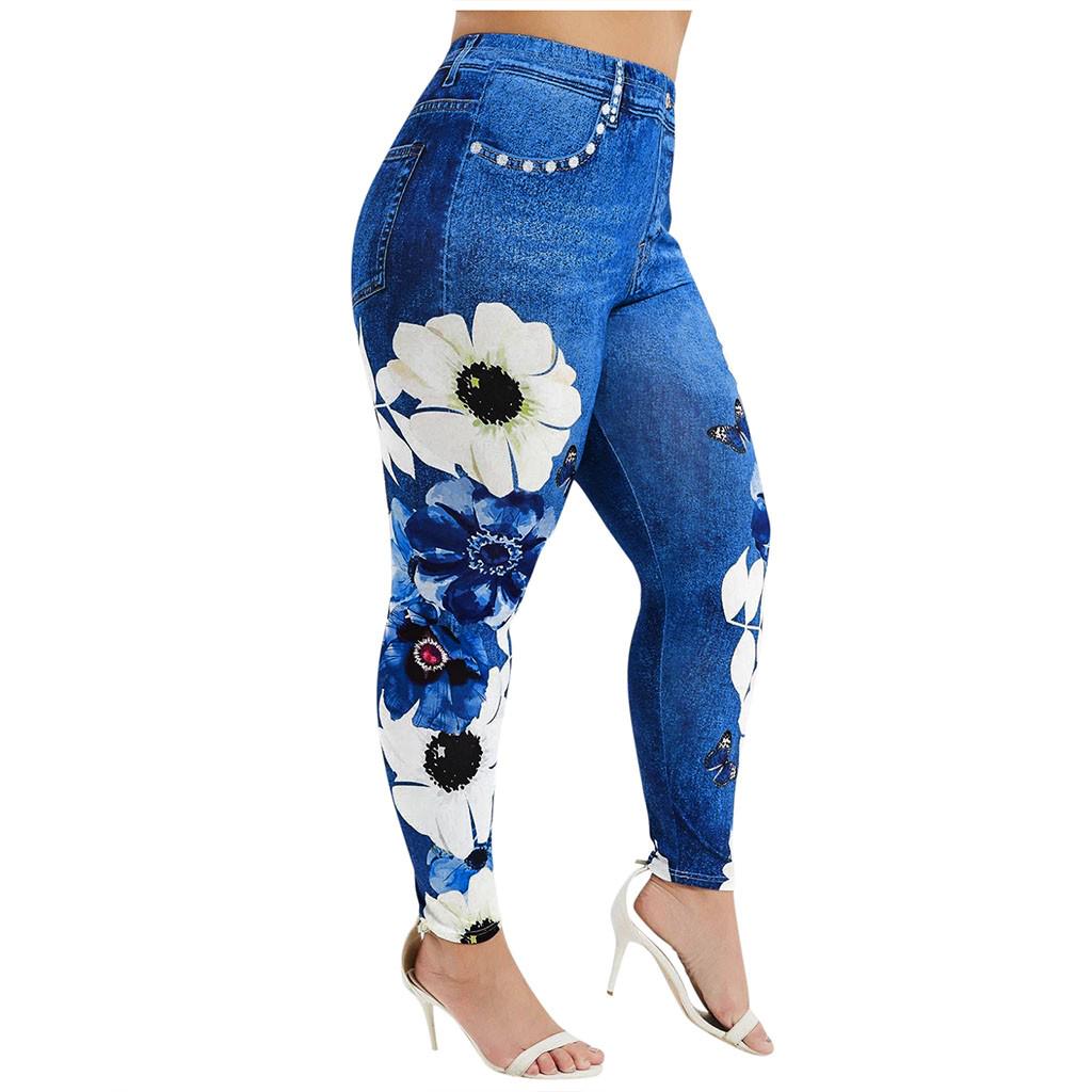 Women's Plus Size Casual Imitation Cowboy Leggings Elasticity Slim Cropped Pants