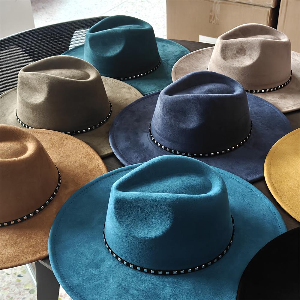 Winter Suede Wide-brimmed Fedora Hat for Women and Men Church Jazz Cap Panama Felt Hat Outdoor Windproof Hat Wholesale