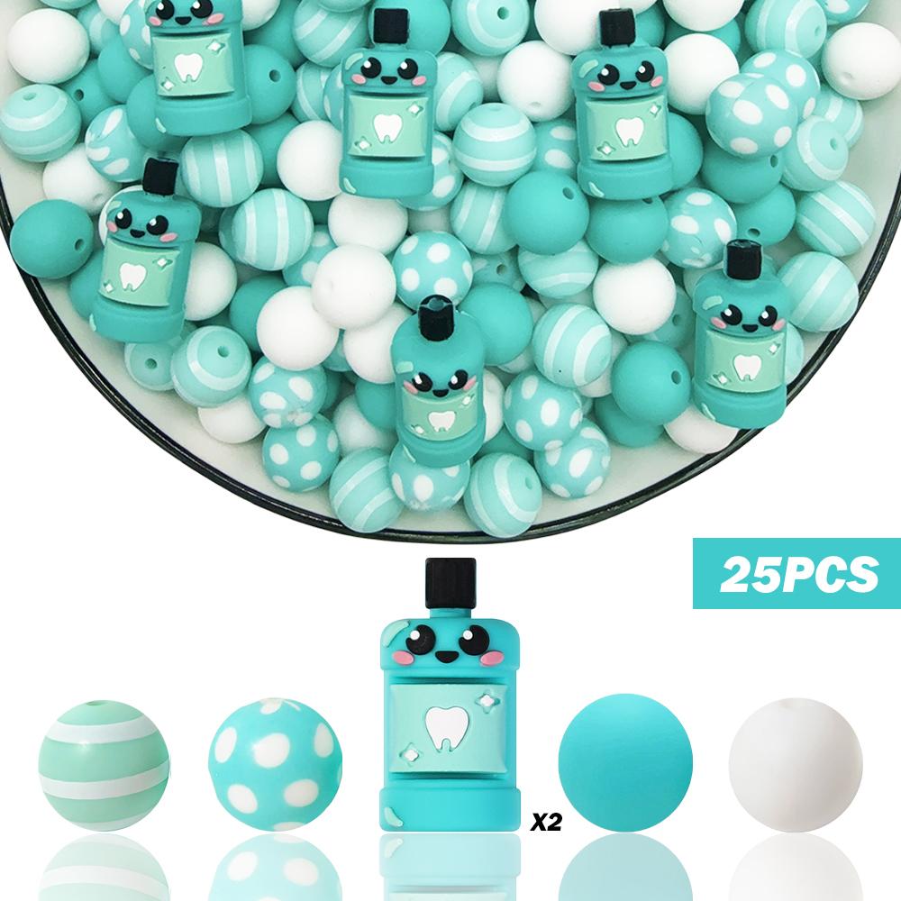 

25/34/60PCS Tooth Care Silicone Bead Set, perfect for DIY handmade crafts such as keychains, necklaces, bracelets, etc