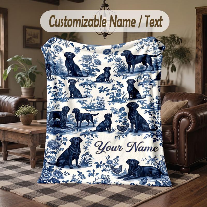 Blue White Floral 1 Theme Throw Blanket Custom Name Text Personalized Blanket Soft Cozy Blanket for Home Sofa Bed