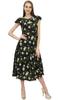 Bimba Women's Ruffly Sleeve Digital Floral Printed Black Cotton Party