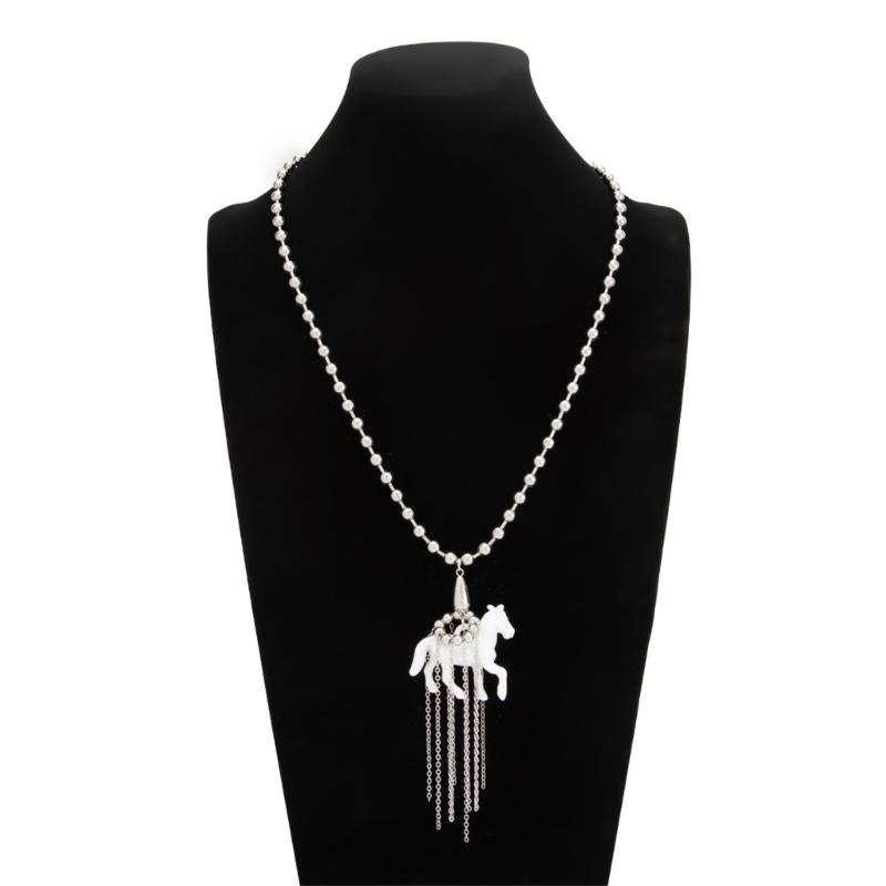 Stylish Tassels Necklace Featuring Adorable Horse Charm Adjustable Chain Length 61+7cm Neckchain Jewelry