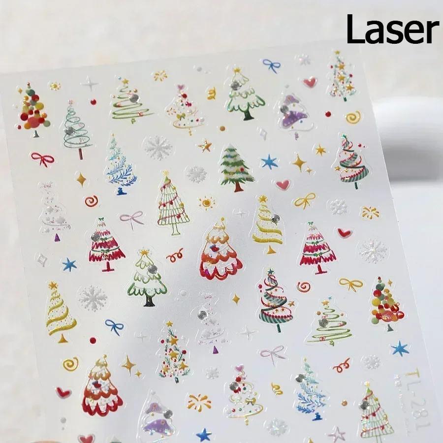 Gold Stamped White Christmas Tree Snowflake 3D Self Adhesive Nail Art Stickers Santa Claus Elk Xmas Cartoon Cute Manicure Decals