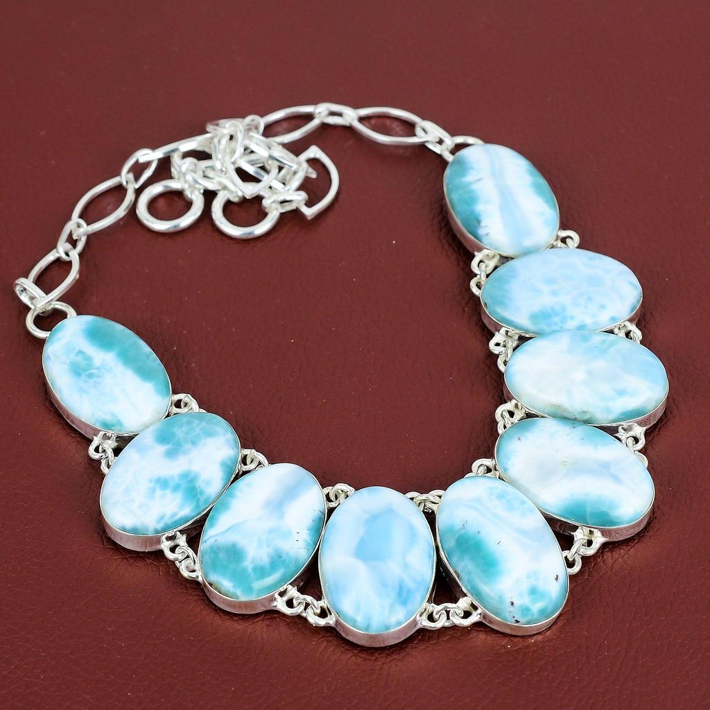 Larimar necklace natural gemstone necklace 925 sterling silver necklace adjustable chain necklace handmade designer jewelry gifts for friend