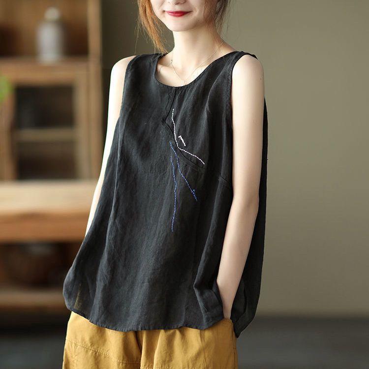 

Жіноча літня безрукавка з бавовни та льону, вільний тонкий топ із короткими рукавами для жінок 2XL