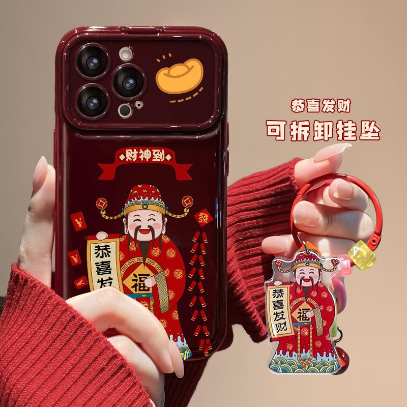 The wealth is rolling in, and the pendant is suitable for Apple 16 large windows, mobile phone case 15 God of Wealth 14 flip mirror 13 soft silicone.