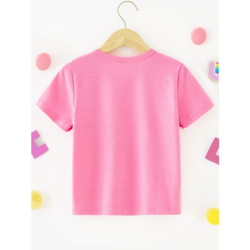 European Size Girls Round-neck Short-sleeved T-shirt with Cartoon Phone Pattern Print on The Front