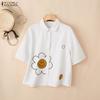 ZANZEA Blusa Casual de Mujer con Cuello Vuelto, Manga Corta Suelta y Estampado