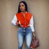 2026 New Women's Color Block Baseball Jacket, Button Front Short Pilot Jacket for Spring Autumn Casual Wear