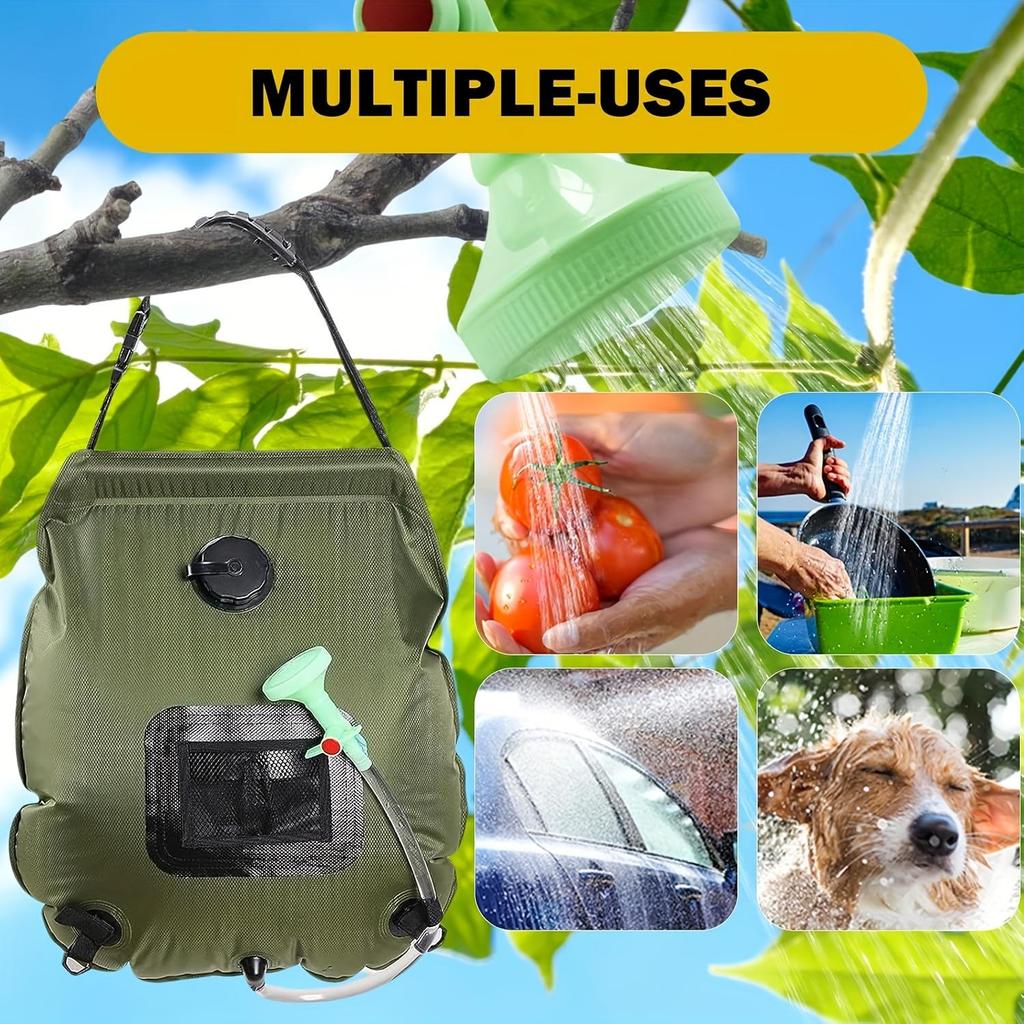 Solar Shower Bag 5 Gal (20L), Solar Heating Camping Shower Bag, Detachable Hose, Switchable Shower Head, Travel Shower