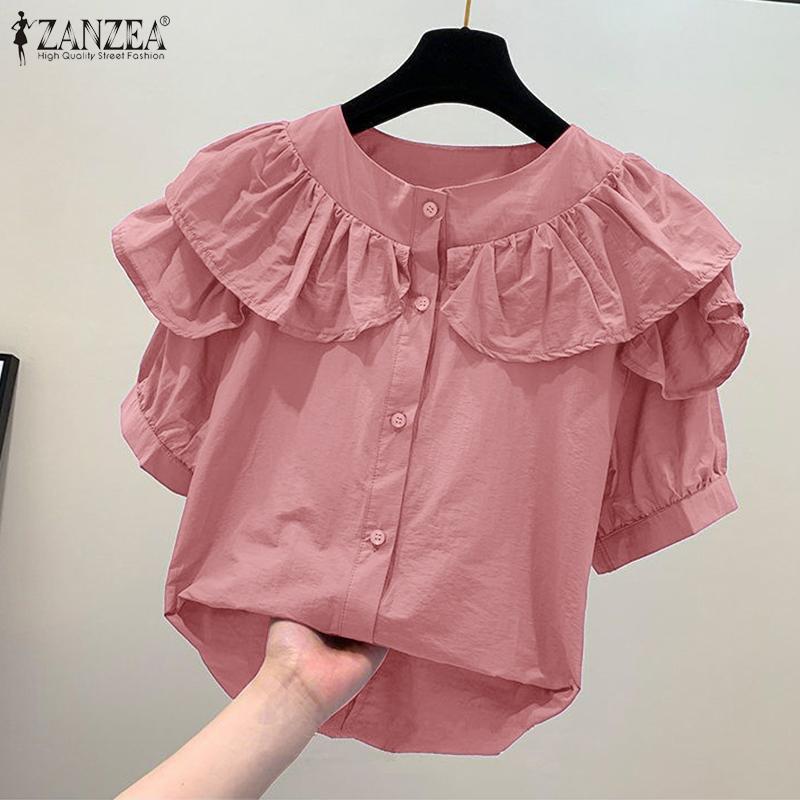 ZANZEA Women Layers Short Sleeve Ruffled Casual Blouse
