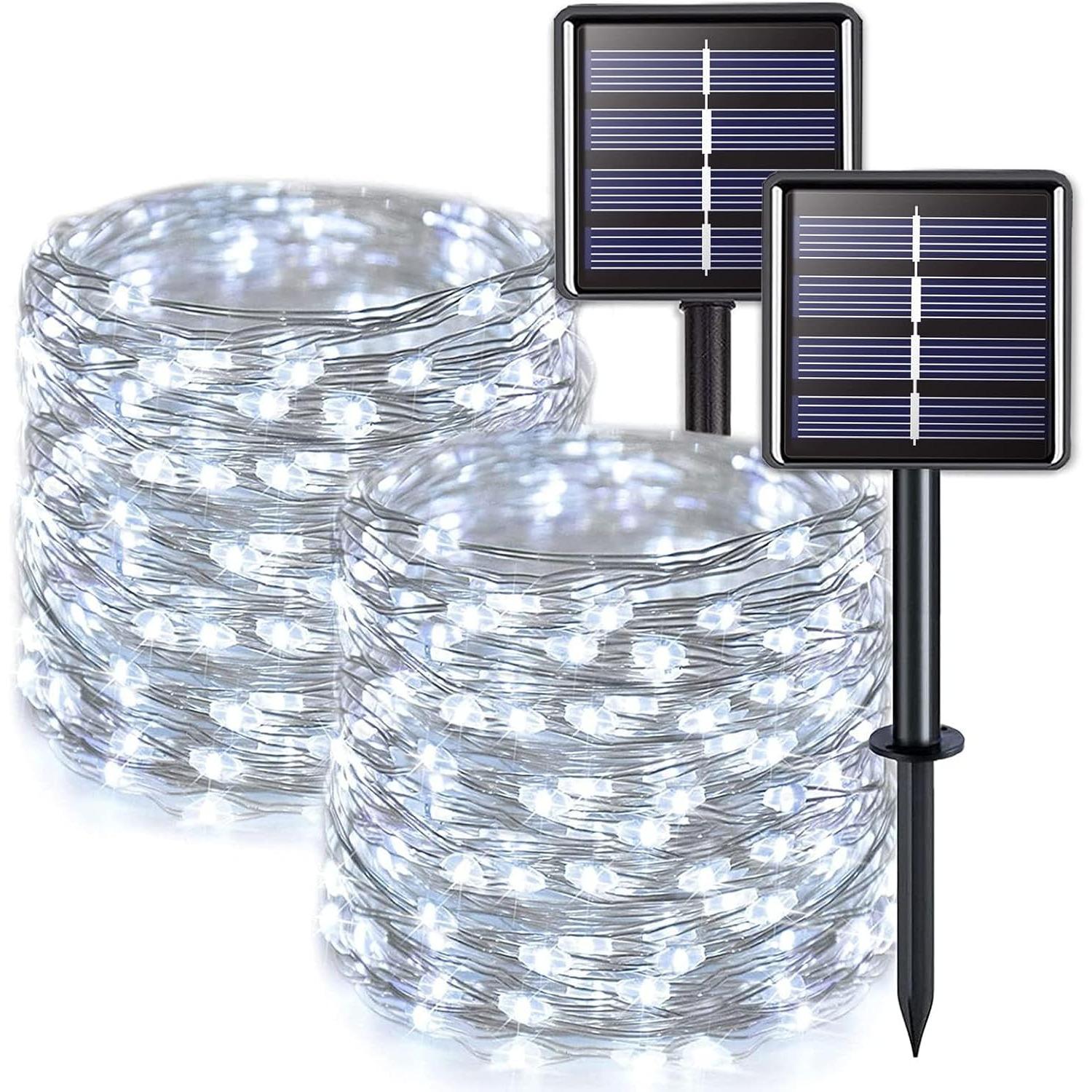 2 Pack Solar String Lights Outdoor Waterproof, Each 33FT 100 LED Solar Fairy Lights Outdoor, 8 Modes White Christmas Light for Outside Garden 2 Packs белый
