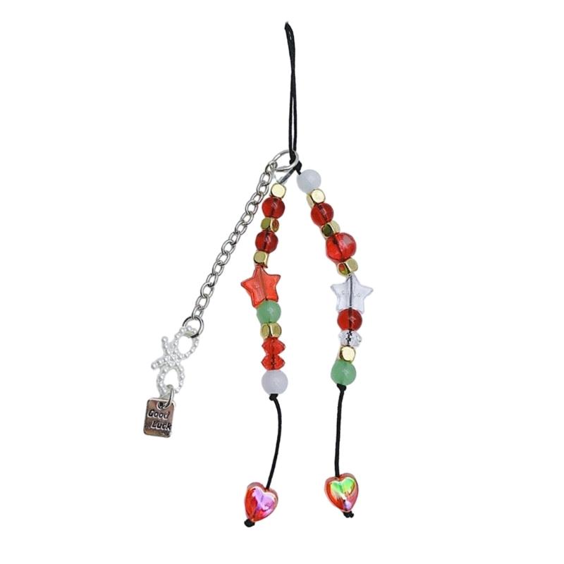 Handmade Beaded Phone Lanyard Star Shape Pendant Strap Detachable Phone Chains Keyring Portable Accessory for Women