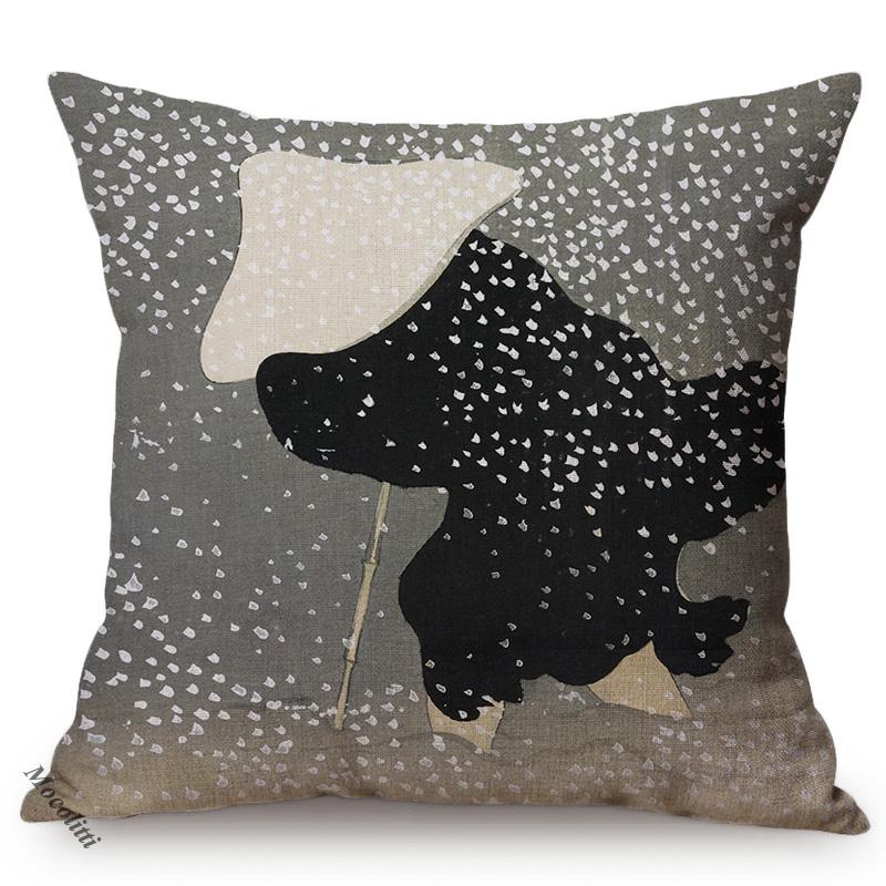 Vintage Tradition Ink Painting Design Concise Sofa Pillow Case Japans Abstract Art Room Harmony Decorative Cushion Cover