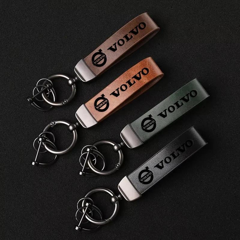 Car Fine Leather Keychain Ring Emblem Key Chain Accessories For Volvo XC90 V90 V60 XC60 V40 S80 S60 S90 C40 XC40 V70 XC70 C30