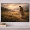 Good Shepherd Christian Canvas Wall Art, Jesus Leaving the 99 Artwork, Farmhouse Scripture Artwork, Peaceful Faith Home Decor