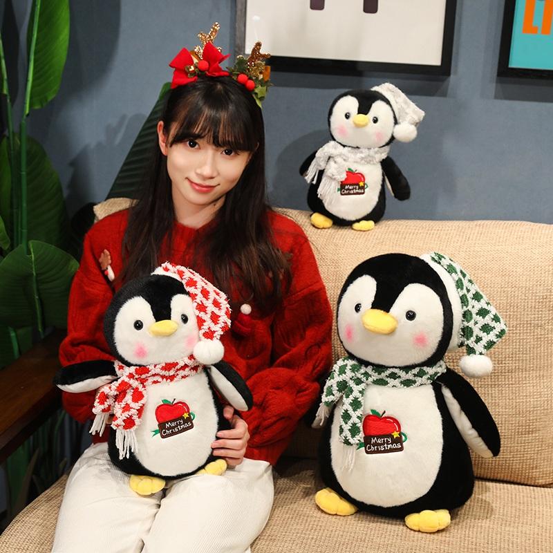 Cute Christmas Penguin Doll Influencer Christmas Scarf Penguin Baby Christmas Hat New Year Doll Throw Pillow Girl Gift