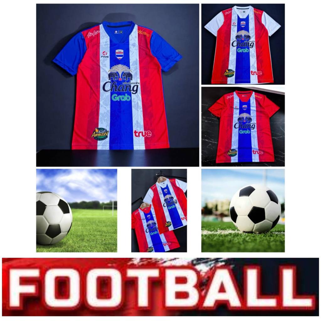 Thailand National Football Soccer Training JERSEY CHEER Fan Print Vintage Quick Dry V Neck Shirt Short Sleeve Uniform Elephant Logo Sport