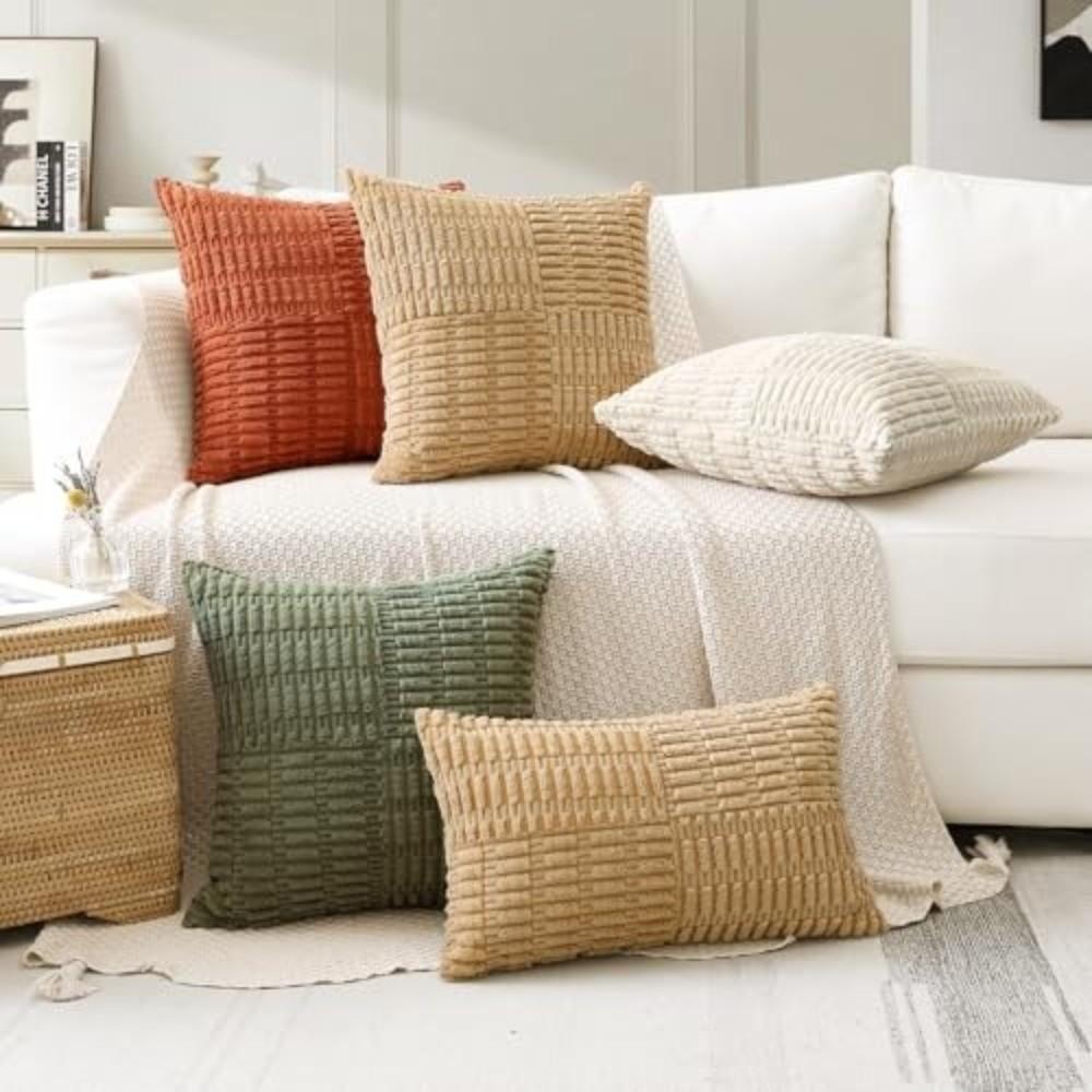 Solid Color Corduroy Pillow Cover Textured Plush Pillowcase Modern Pillowslip  Living Room