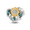 New Yellow Sunflowers Heart Rose Flower Charms 925 Sterling Silver Fits Original Bracelets Women Anniversary DIY Jewelry Charm