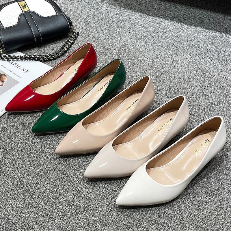 Fashion Women Low Small High Heels Shoes Brief Japanned Leather Pumps Big Size 41/42/43 Ladies Work Office Shoes Bridal Chaussures Femme