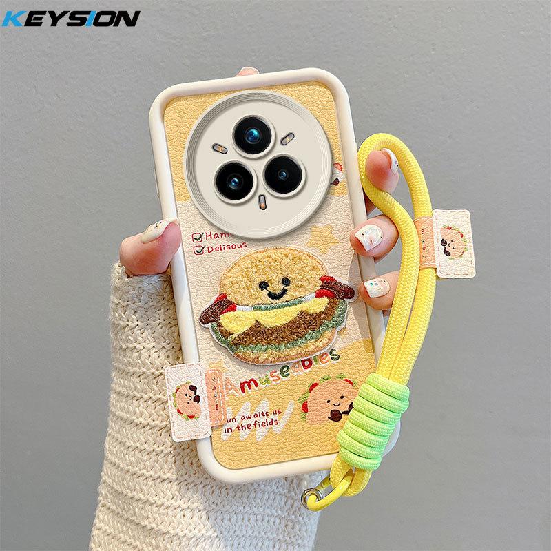

KEYSION Cartoon Cute Plush Embroidery Case for Realme 14 Pro+ 5G with Lanyard Shockproof Phone Cover for OPPO Realme 14 Pro 5G for Realme 14 Pro 5G