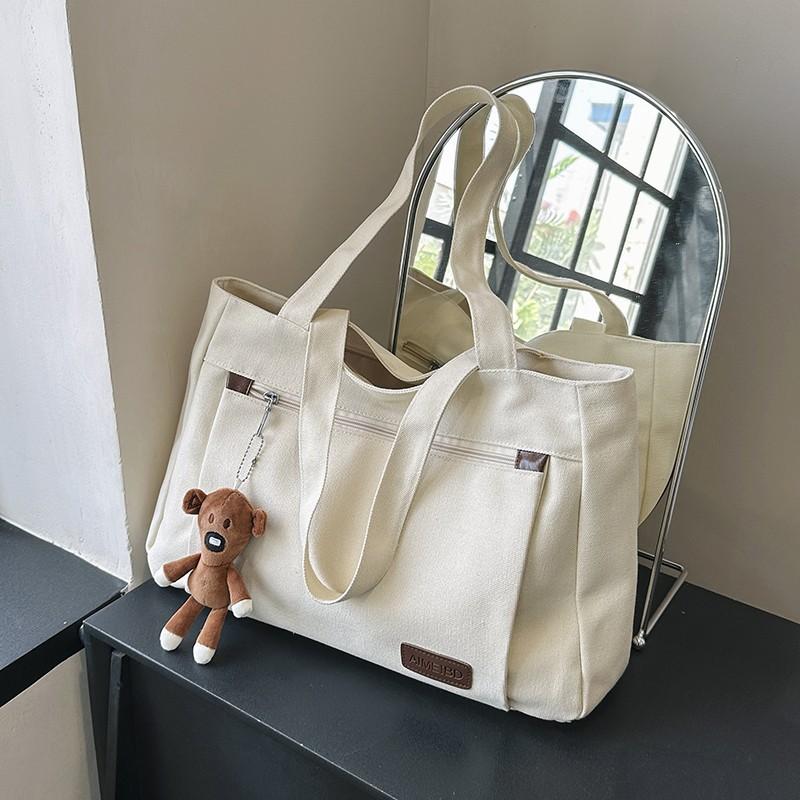 Sac Cabas en Toile Unie pour Étudiantes Suivant les Cours et les Tutorats, Sac à Bandoulière Grande Capacité pour les Trajets et les Loisirs
