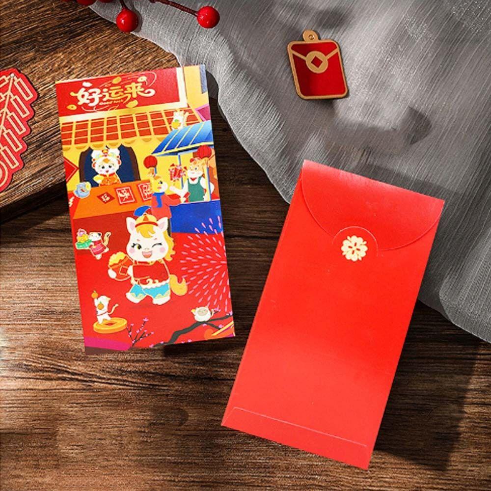 6pcs Cartoon Red Envelope Traditional Red Pocket 2026 Horse Year Money Envelope  Spring Festival
